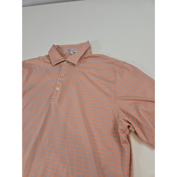 Peter Millar Polo Shirt Mens M Orange Stripe Summer Comfort Stretch Golf No Logo - Picture 3 of 9